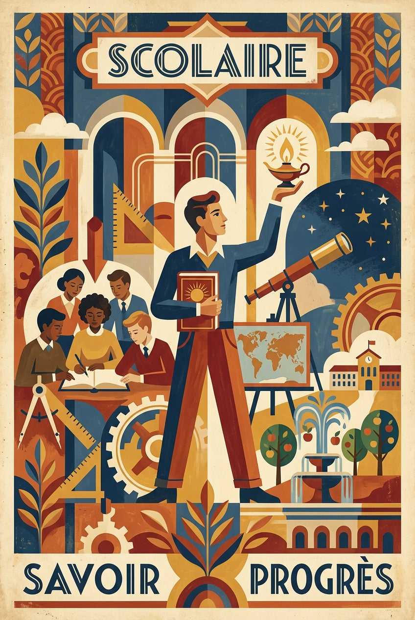 Affiche de l'école vintage, poster Savoir Progrès | Afich