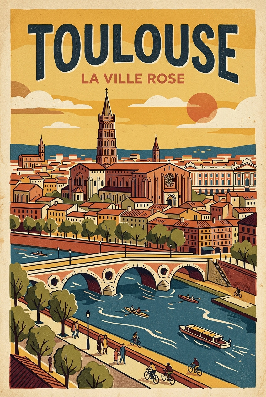 Affiche de Toulouse, poster vintage ville rose | Afich