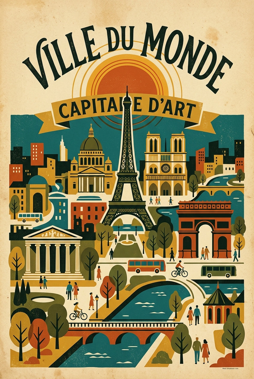Affiche de Paris vintage, poster monuments de France
