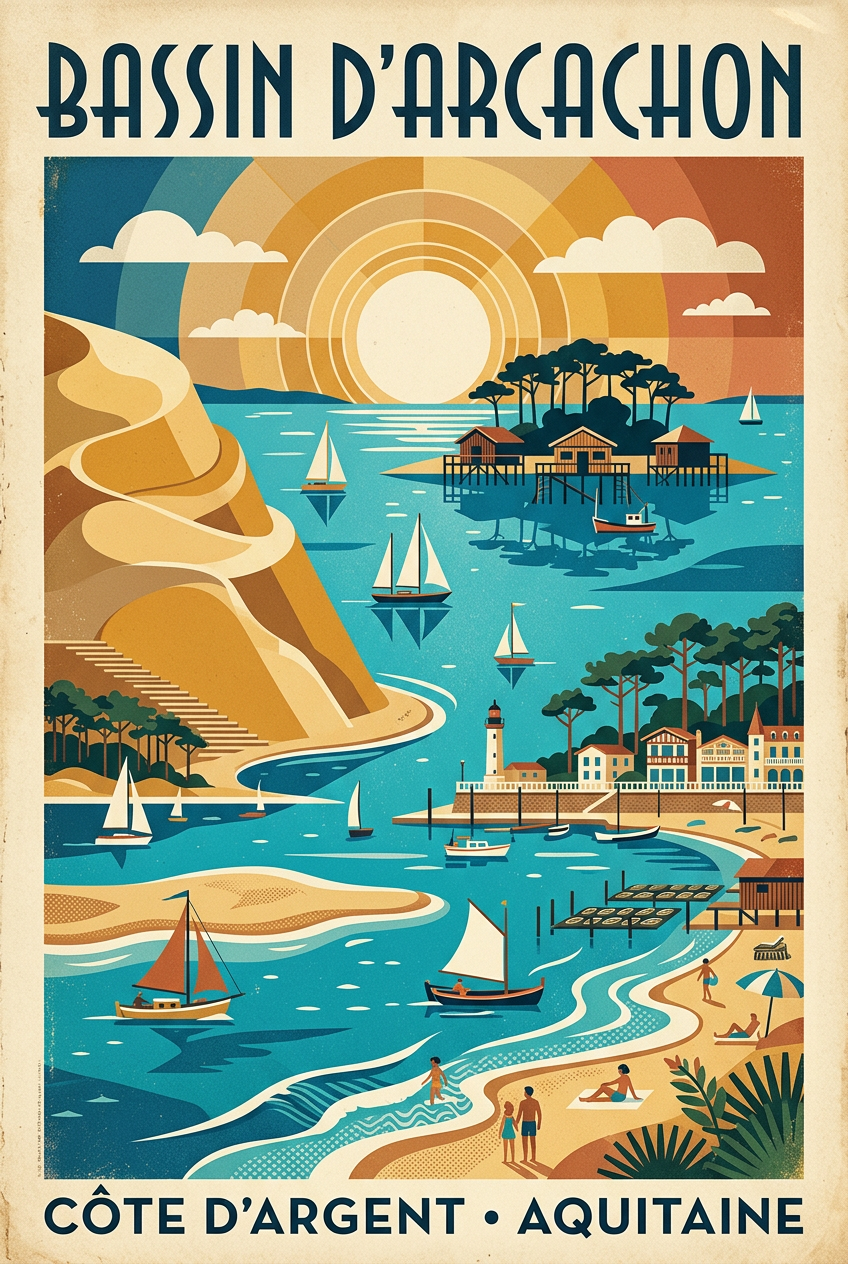 Affiche Bassin d'Arcachon, style vintage | Afich