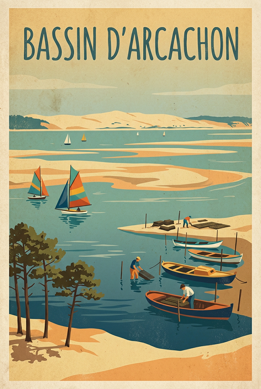 Affiche Bassin d'Arcachon, poster vintage pinède | Afich