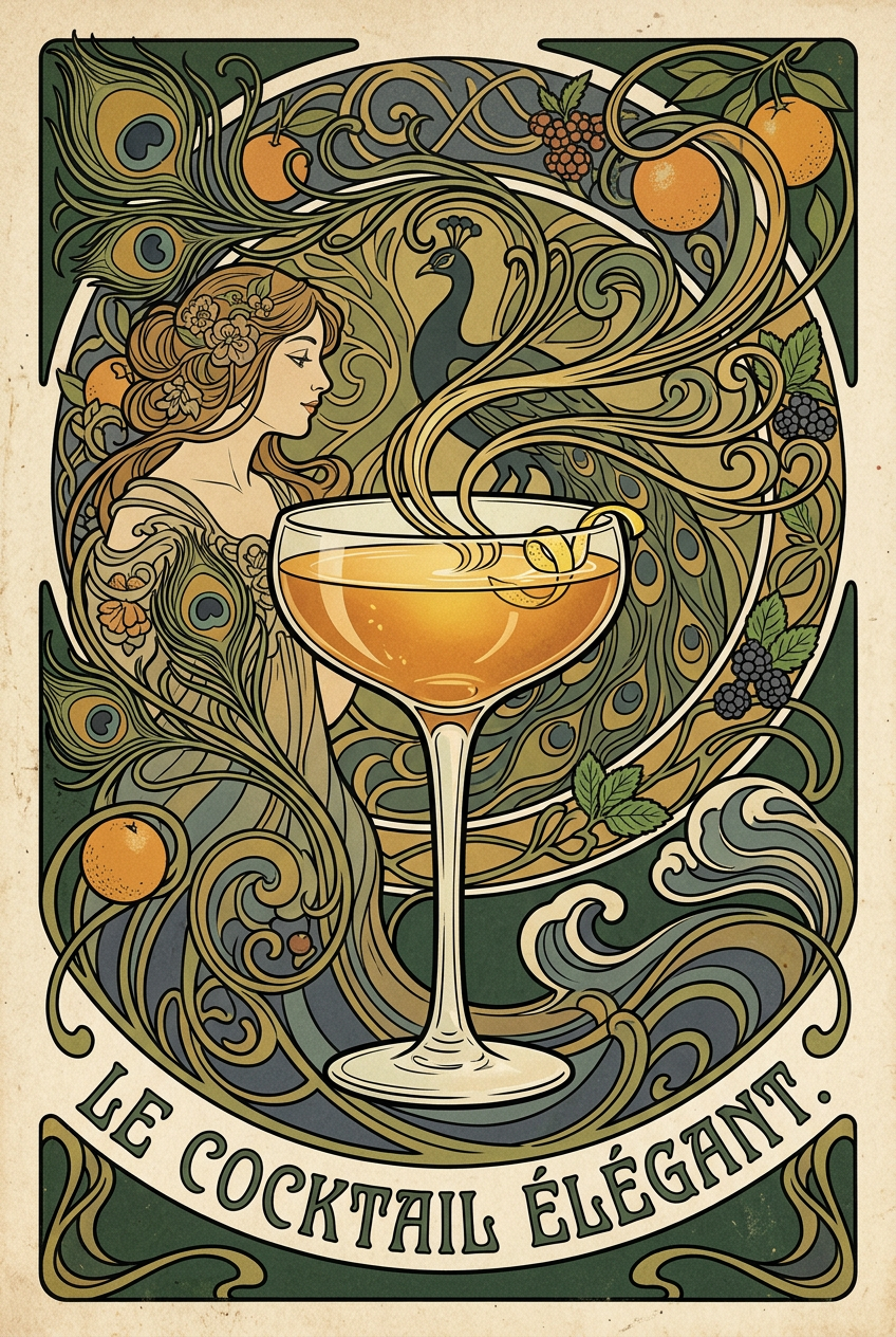 Affiche Le Cocktail Élégant, style Art Nouveau | Afich