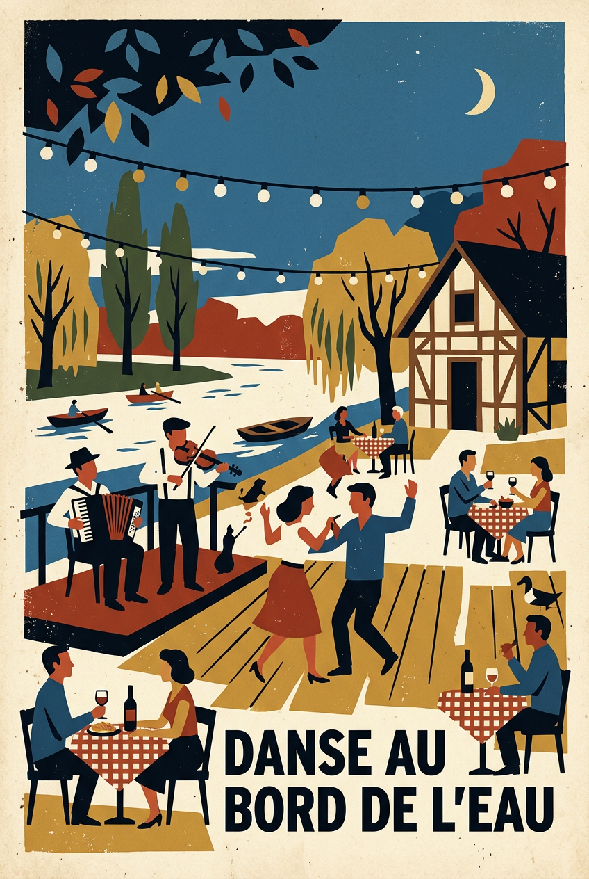 Affiche Danse au bord de l'eau, style guinguette | Afich