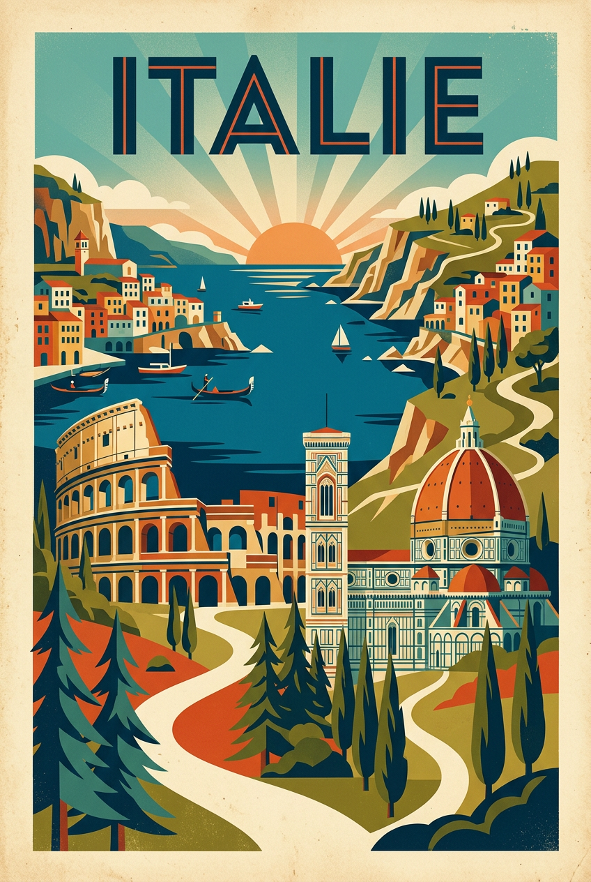 Affiche d'Italie vintage, poster monuments | Afich