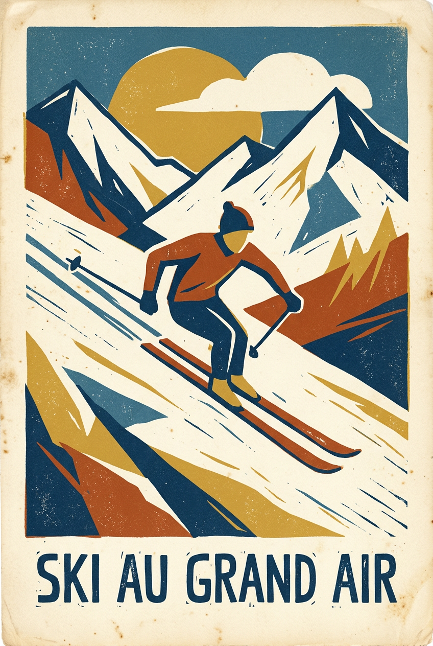 Affiche de ski vintage, poster ski au grand air