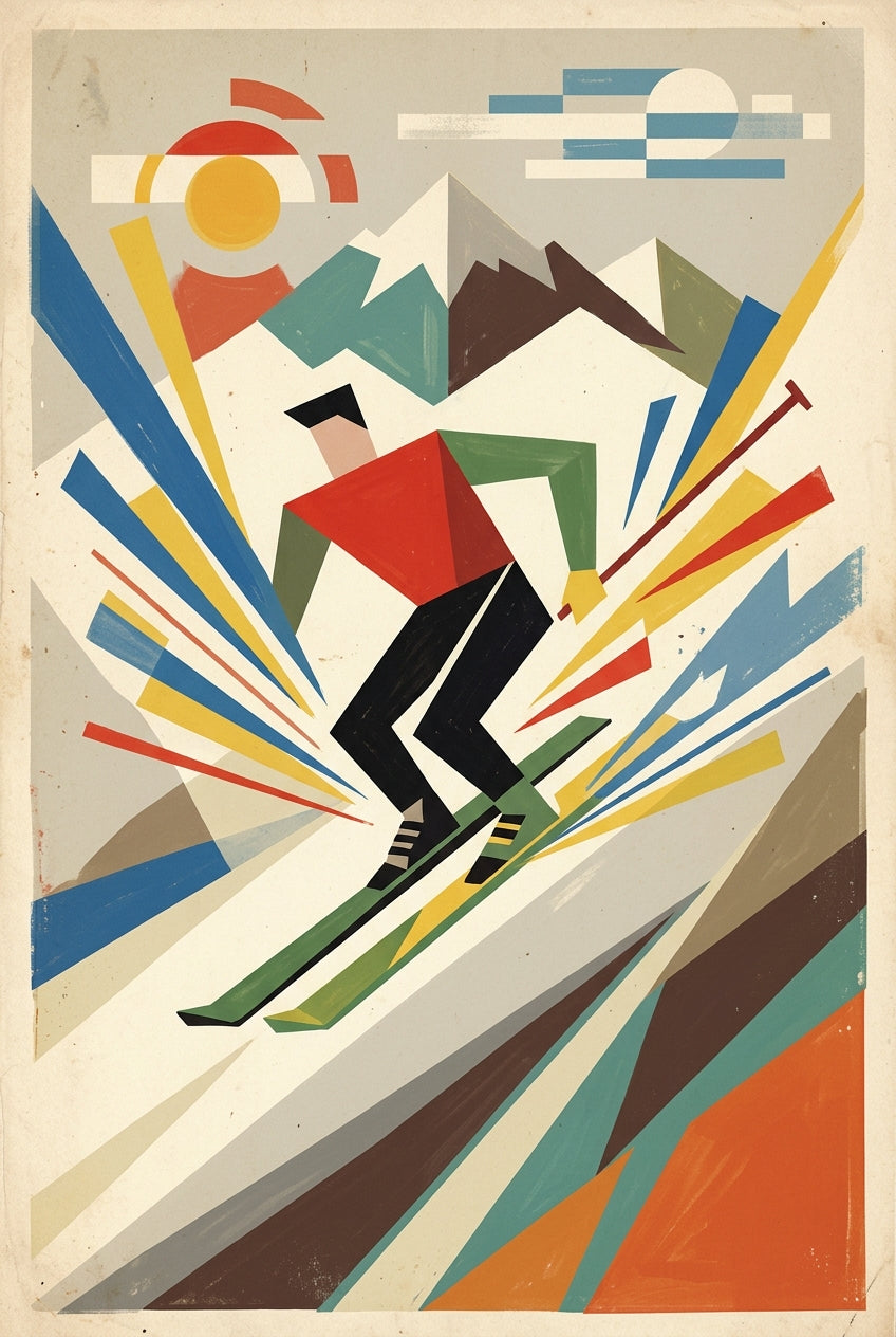 Affiche de skieur vintage, décor montagne | Afich