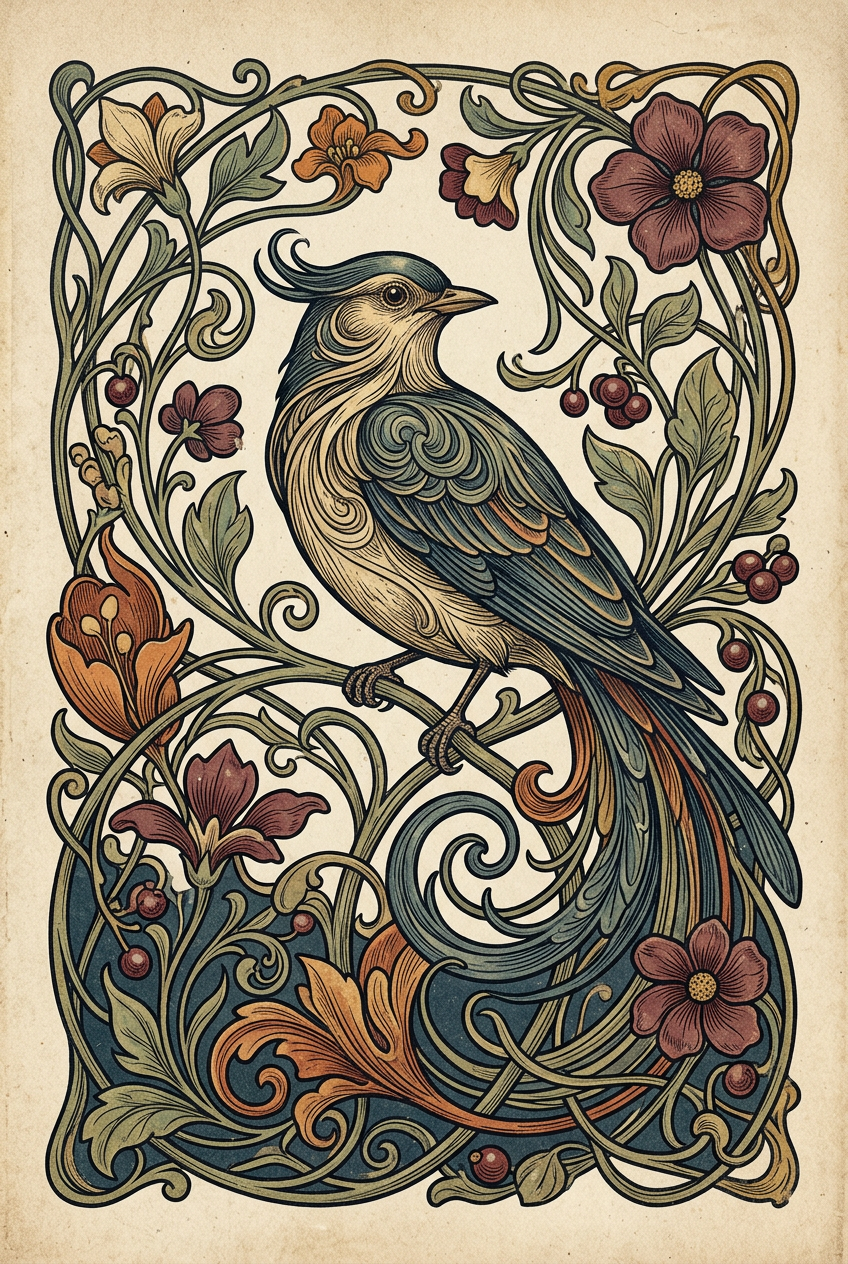 Affiche d'oiseau vintage, poster Art Nouveau | Afich