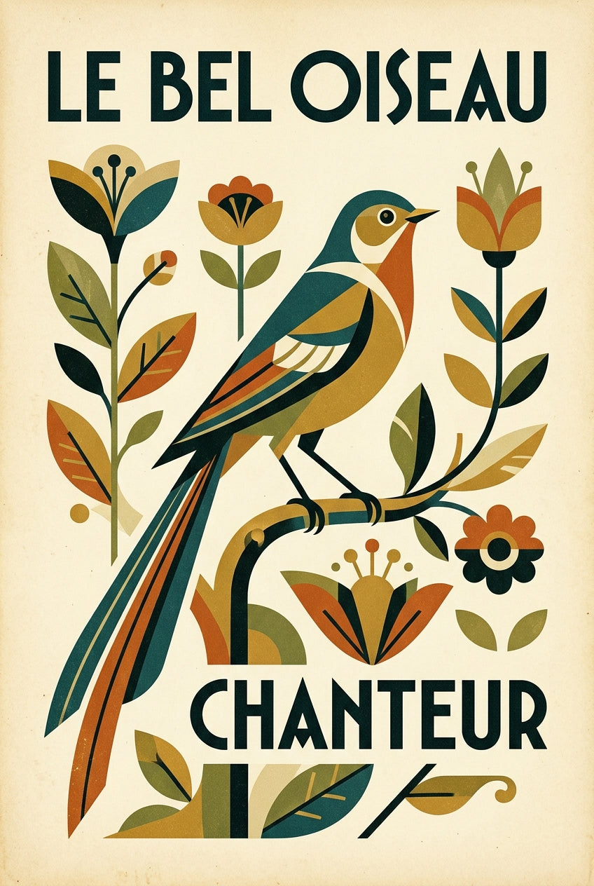 Affiche Le Bel Oiseau Chanteur, style vintage | Afich