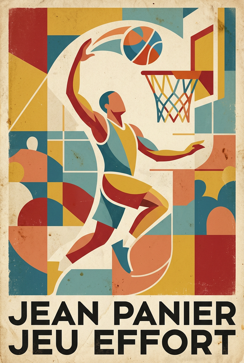 Affiche de basketball vintage, poster Jean Panier | Afich