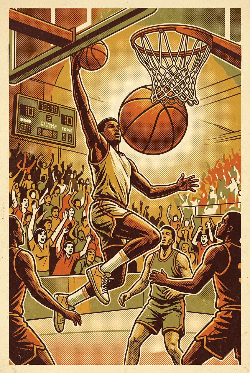 Affiche basketball vintage, poster dunk