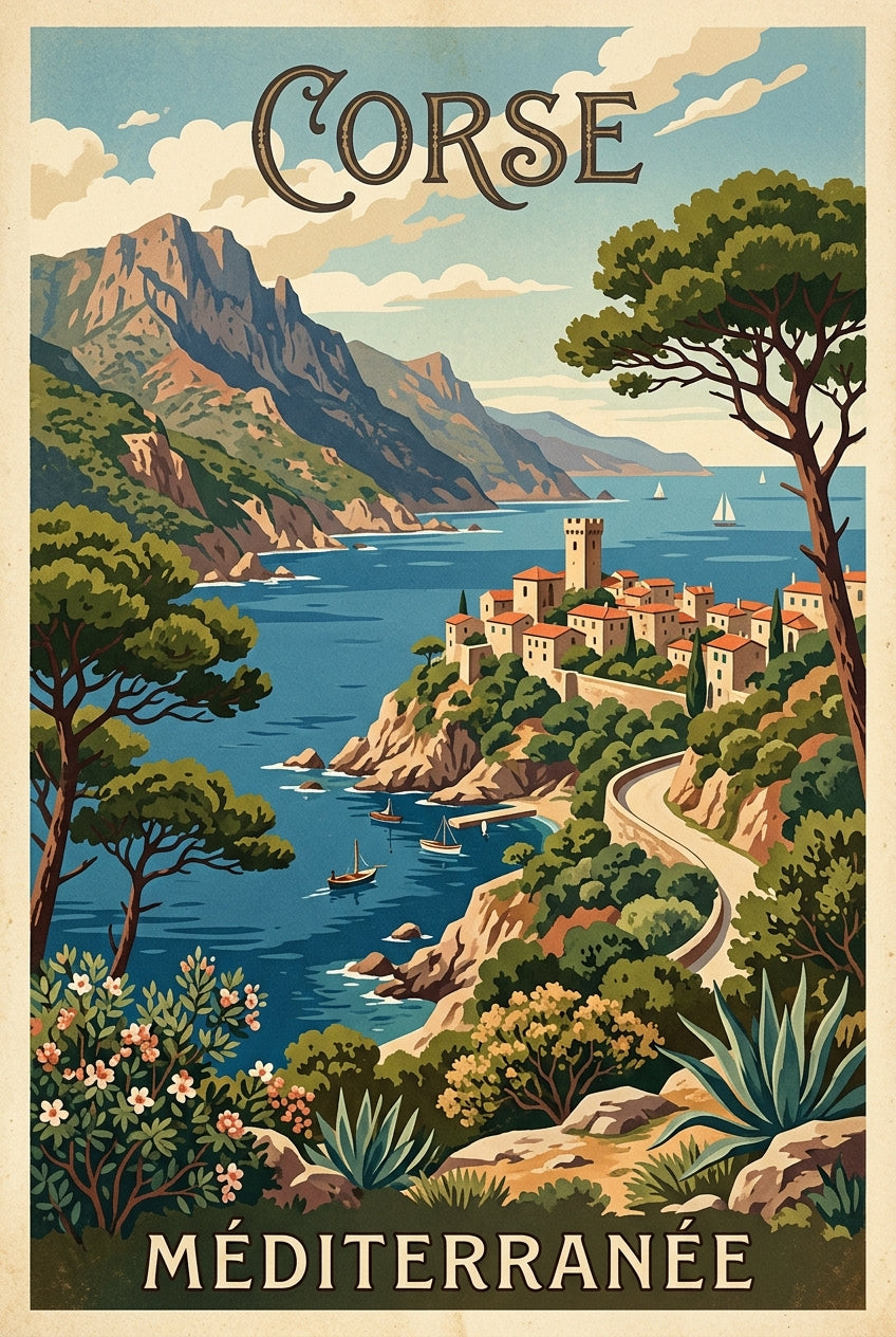 Affiche de Corse, poster village de bord de mer | Afich