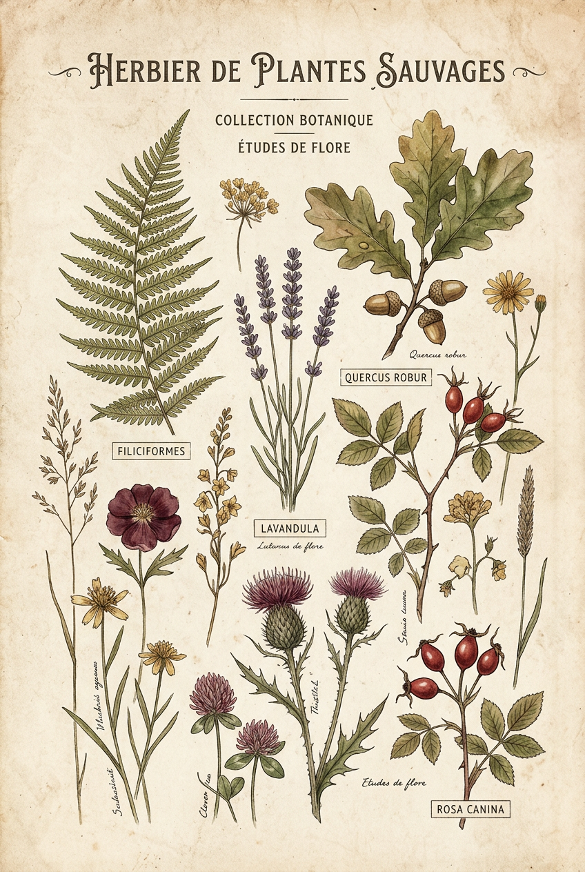Affiche d'herbier vintage, planches de botanique