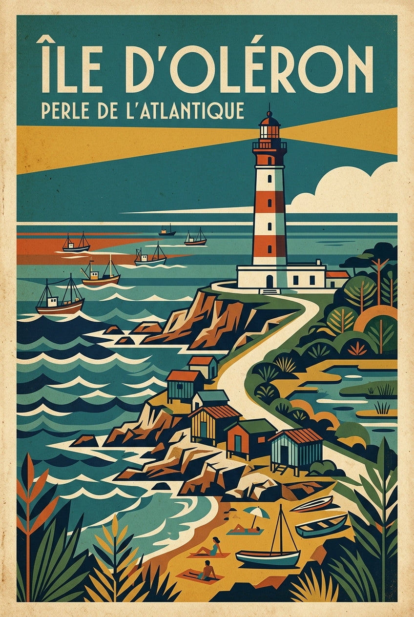 Affiche d'Île d'Oléron, phare et cabanes | Afich