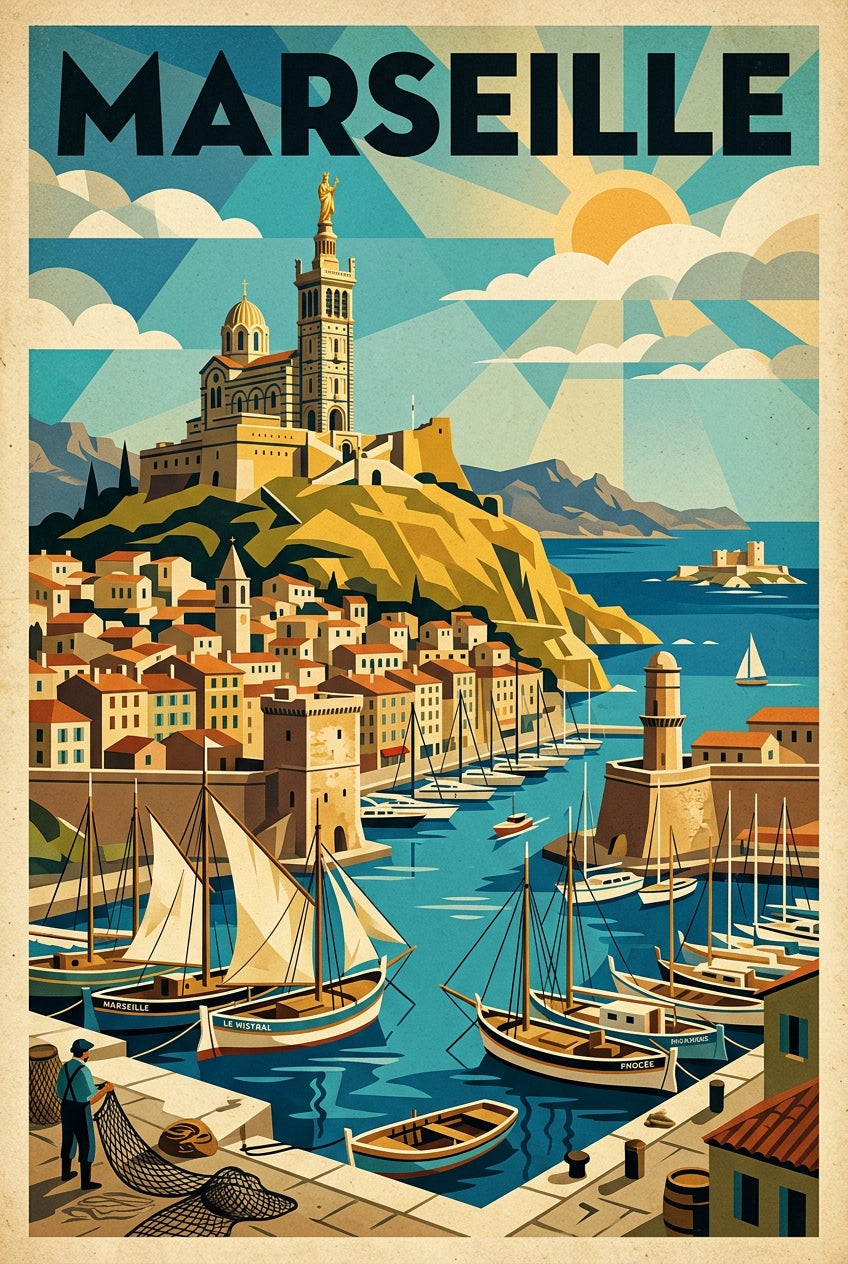 Affiche de Marseille, poster Vieux-Port vintage | Afich