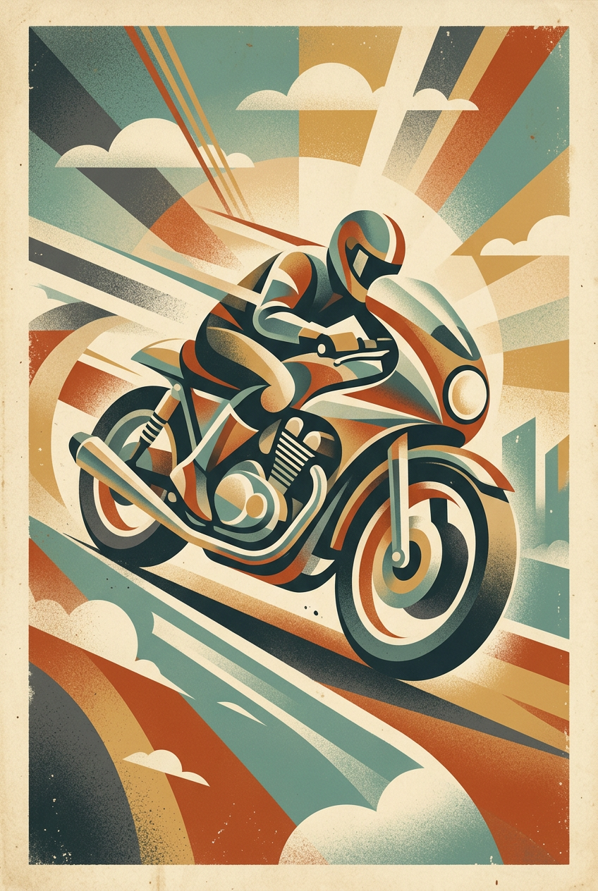 Affiche de moto vintage, poster de pilote | Afich