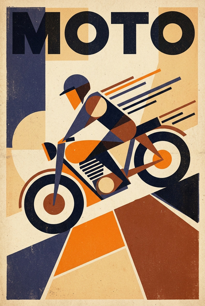 Affiche moto vintage, poster style géométrique | Afich