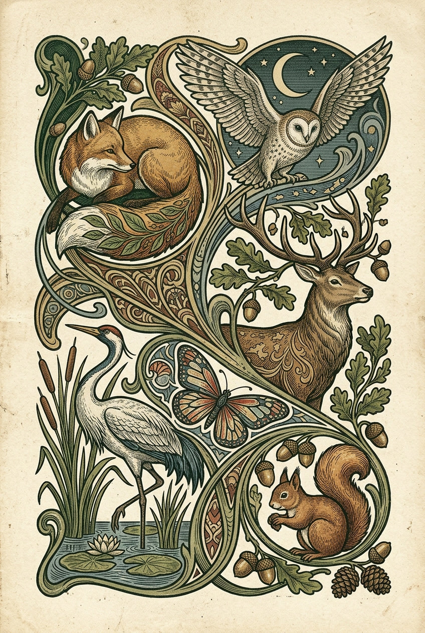 Affiche d'animaux de la forêt, style vintage | Afich
