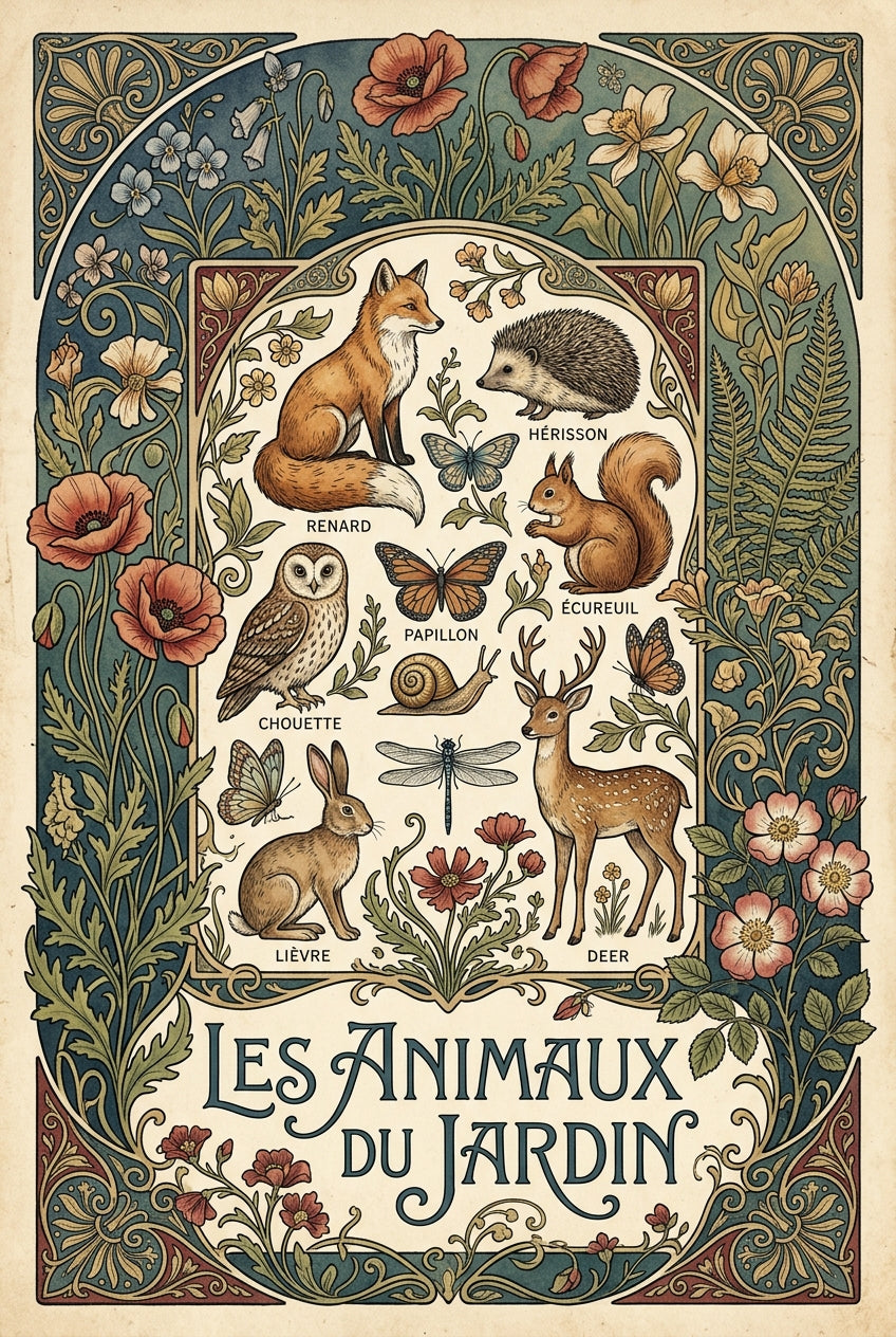 Affiche des Animaux du Jardin, style vintage | Afich