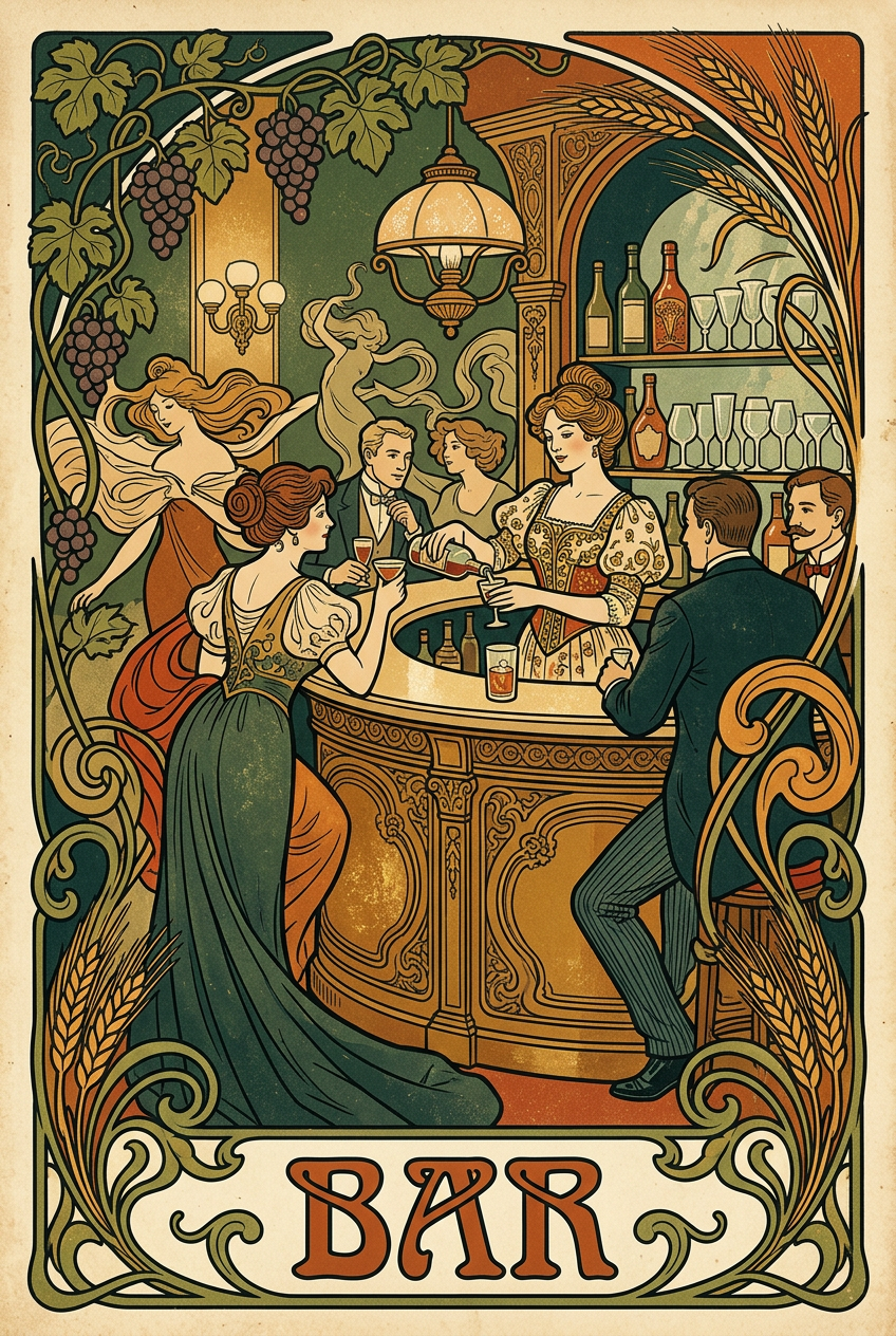Affiche Bar vintage, style Art Nouveau | Afich