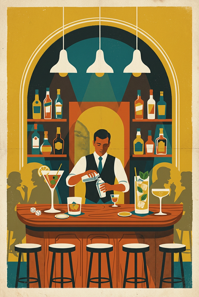 Affiche bar à cocktails, poster barman vintage | Afich