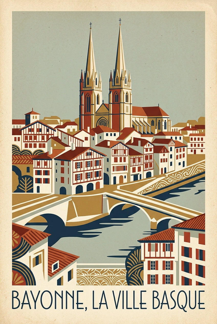 Affiche de Bayonne, poster vintage de la ville basque