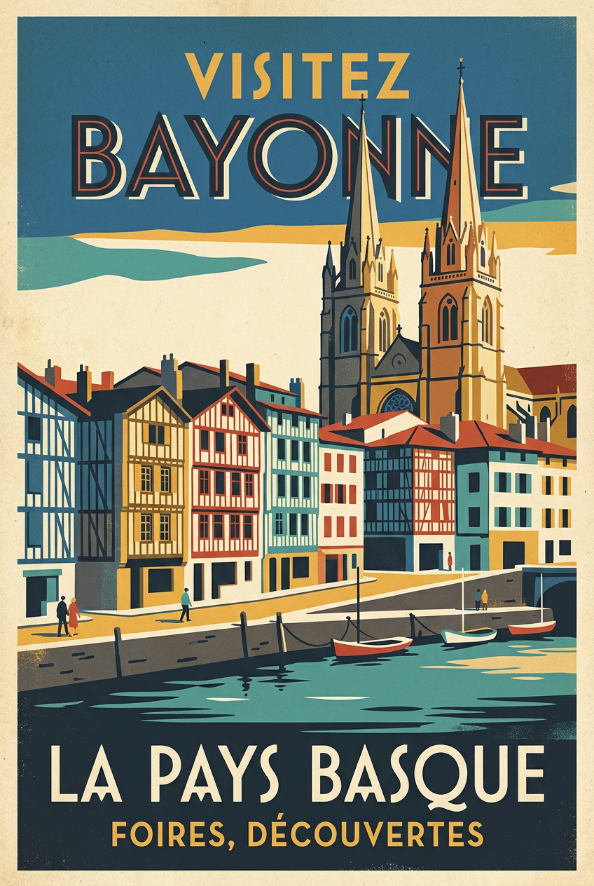 Affiche de Bayonne, poster ville vintage | Afich