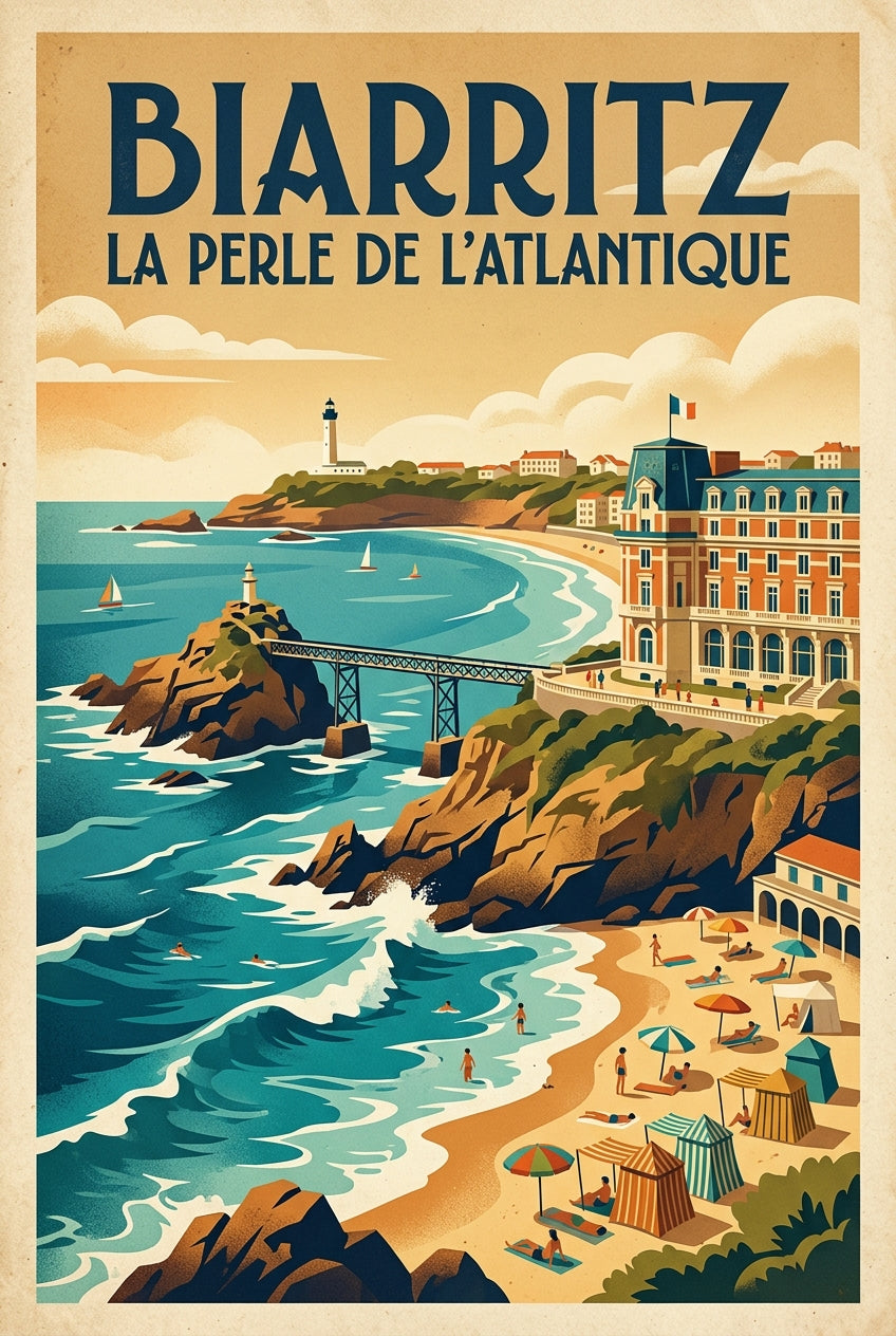 Affiche de Biarritz, poster vintage de la côte basque