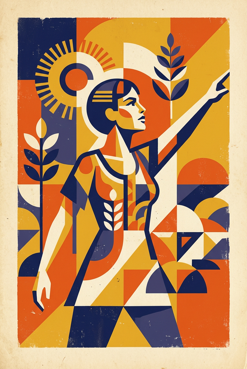 Affiche propagande vintage, style géométrique | Afich