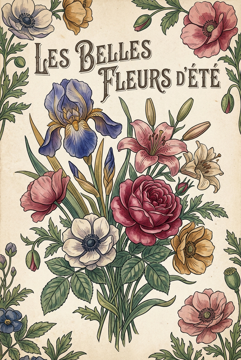 Poster Les Belles Fleurs d'été, bouquet vintage | Afich