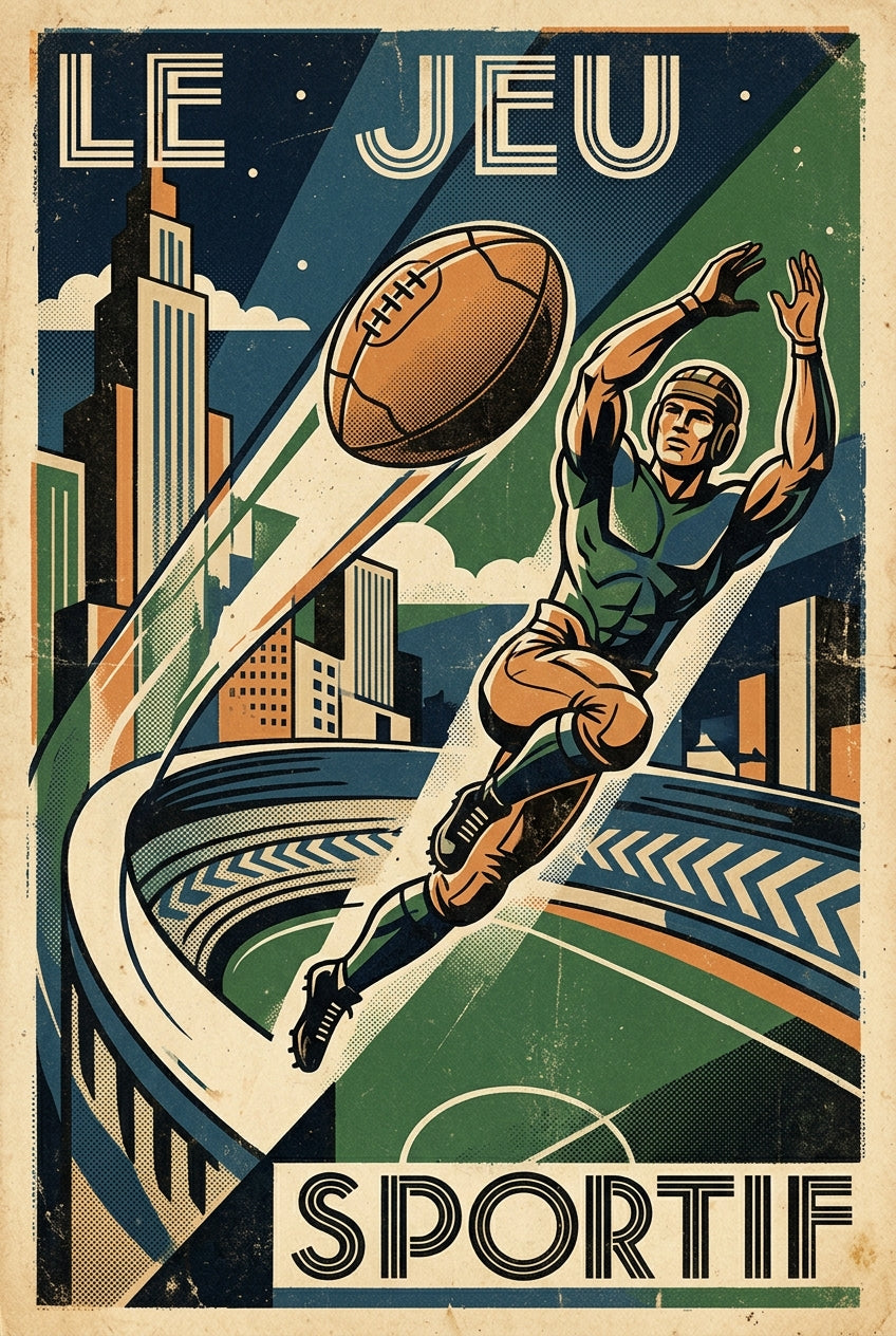 Affiche de rugby vintage, poster Le Jeu Sportif