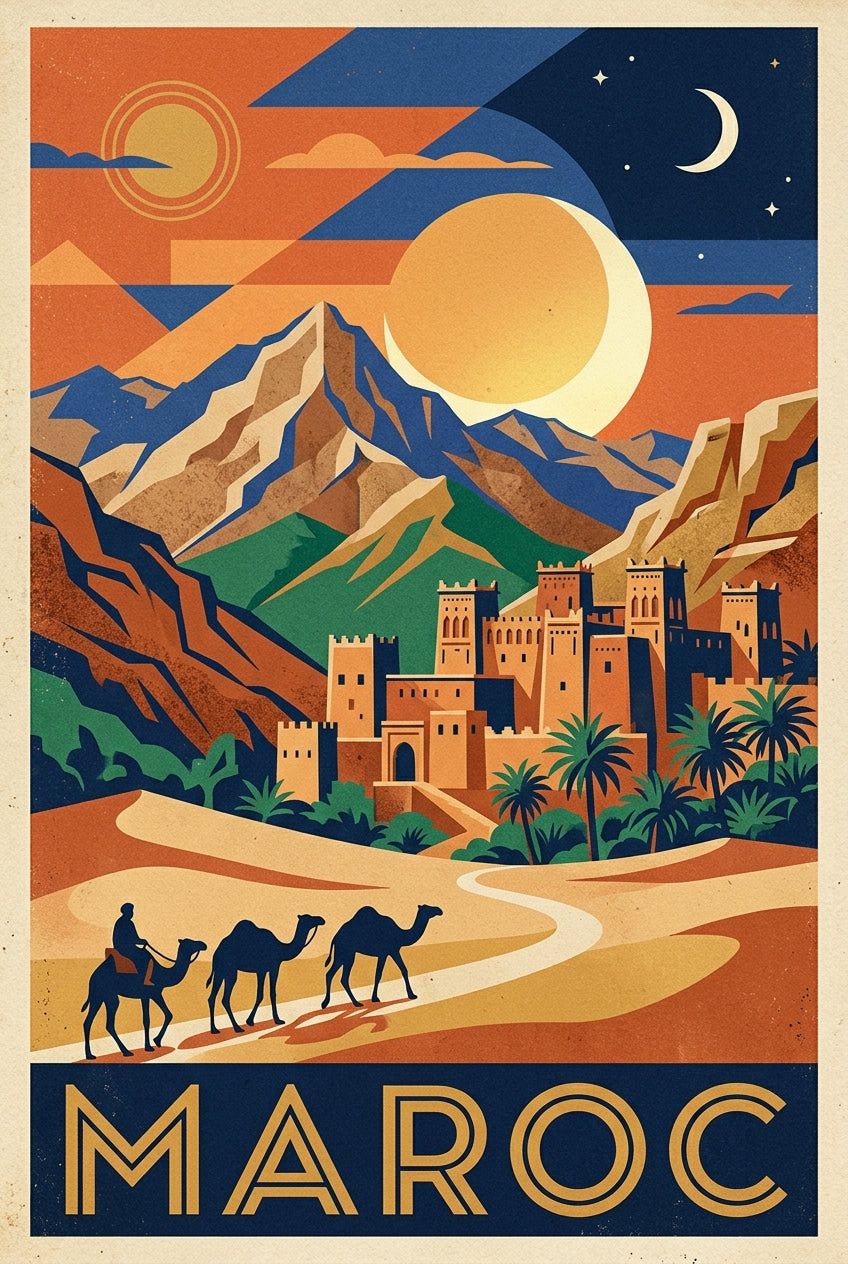 Affiche du Maroc, kasbah et montagnes | Afich