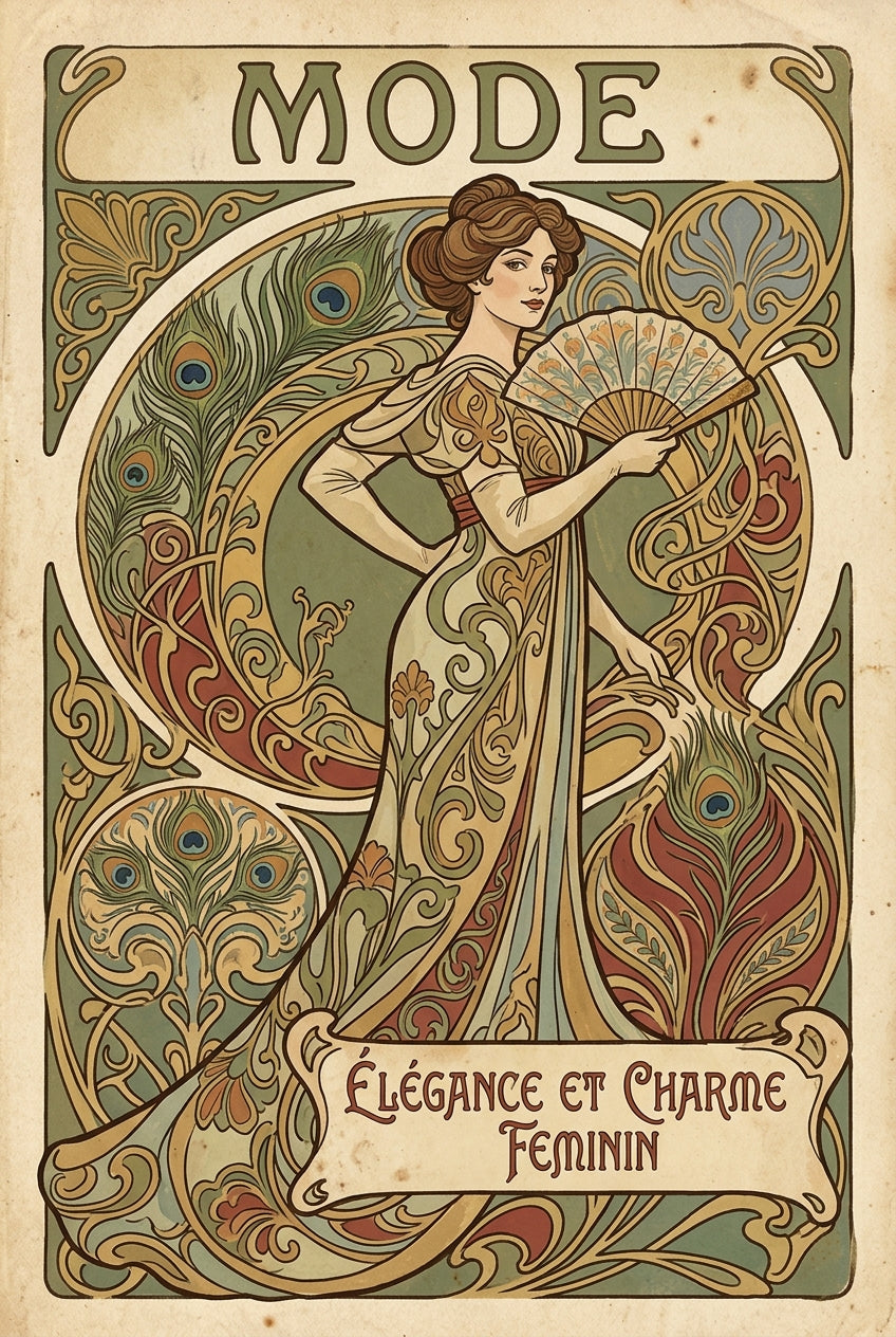 Affiche de Mode Art Nouveau, plumes de paon | Afich