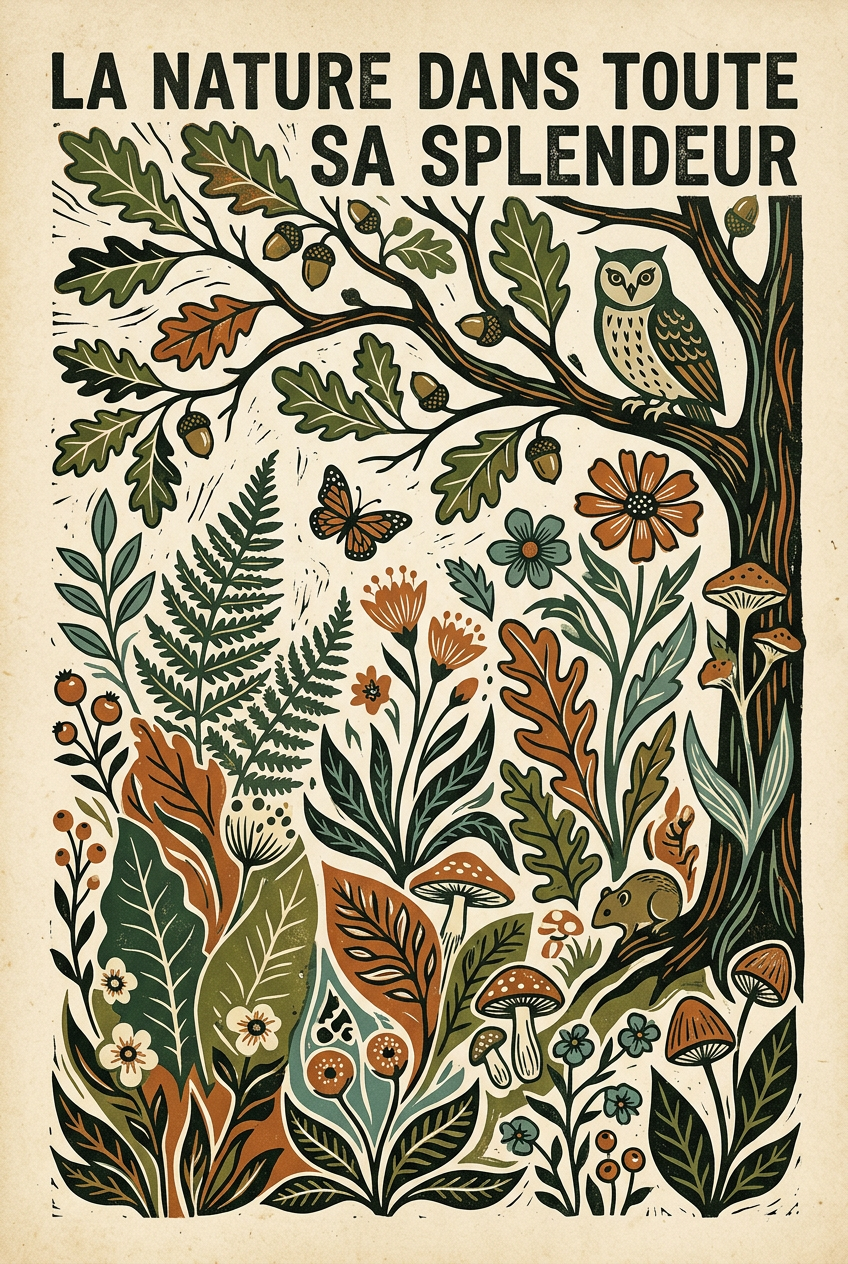 Affiche nature vintage, style linogravure | Afich