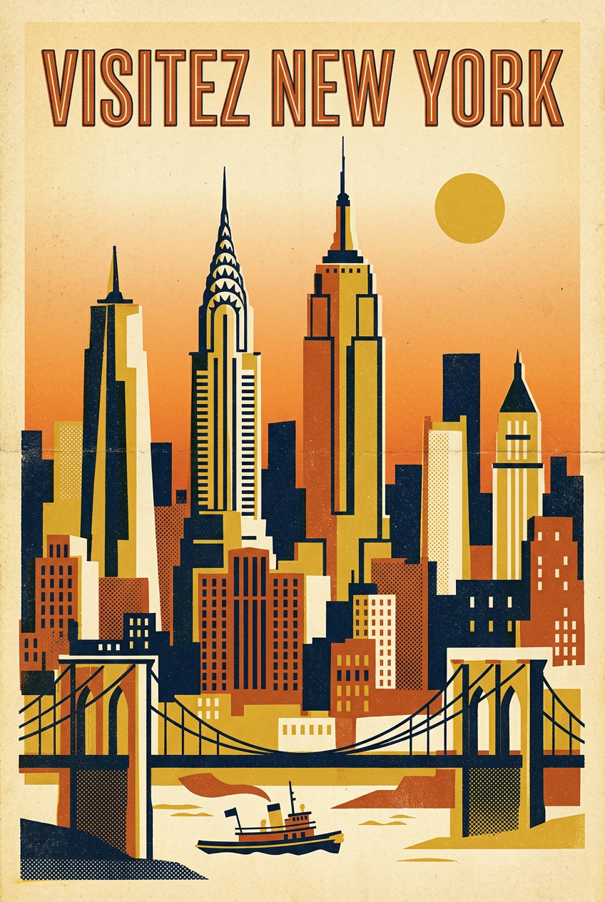 Affiche de New York, style vintage gratte-ciels | Afich