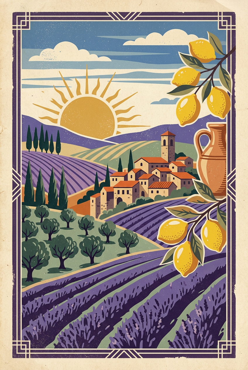 Poster de Provence vintage, lavande et citrons | Afich