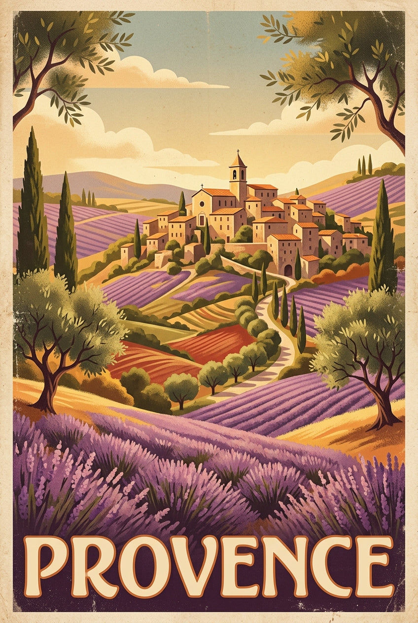 Affiche de Provence, poster village et lavande | Afich