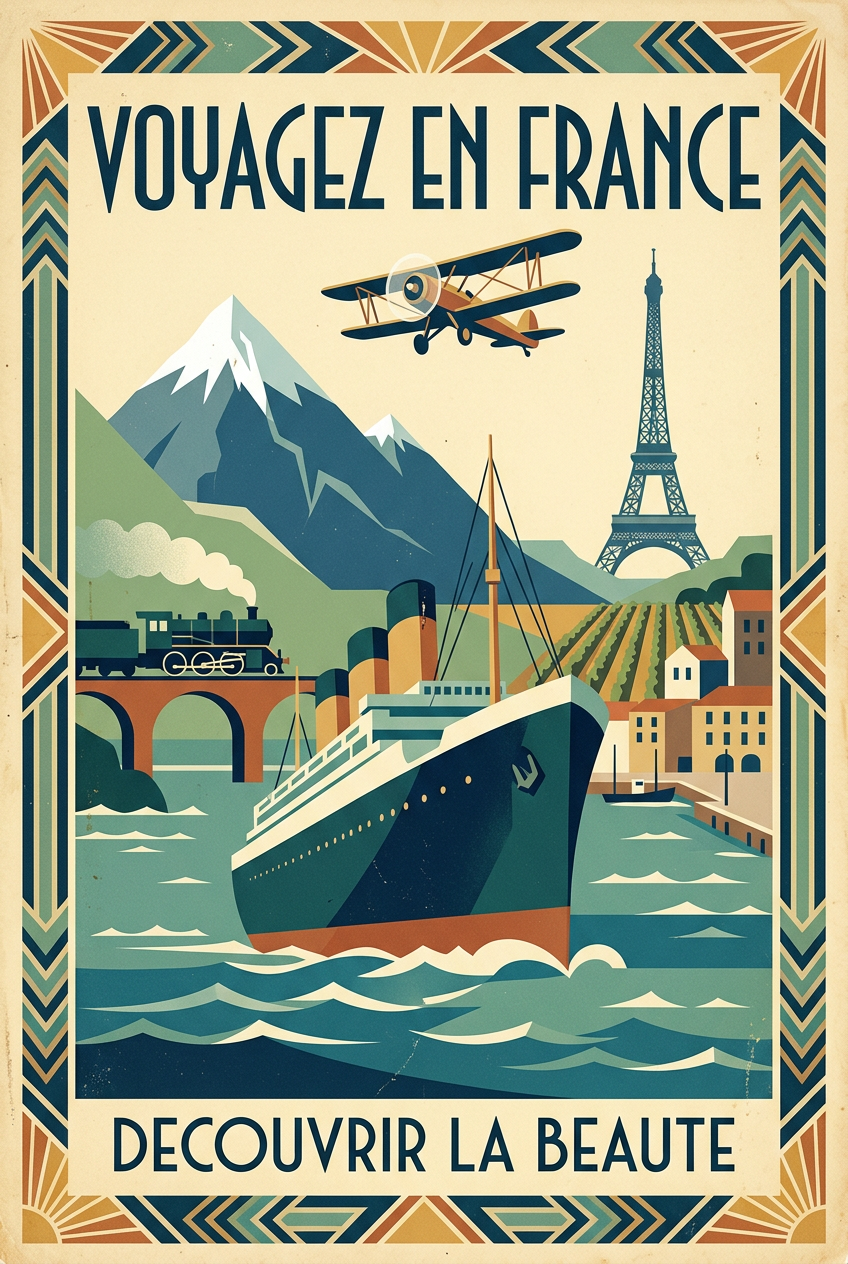 Affiche Voyage en France, paquebot vintage | Afich