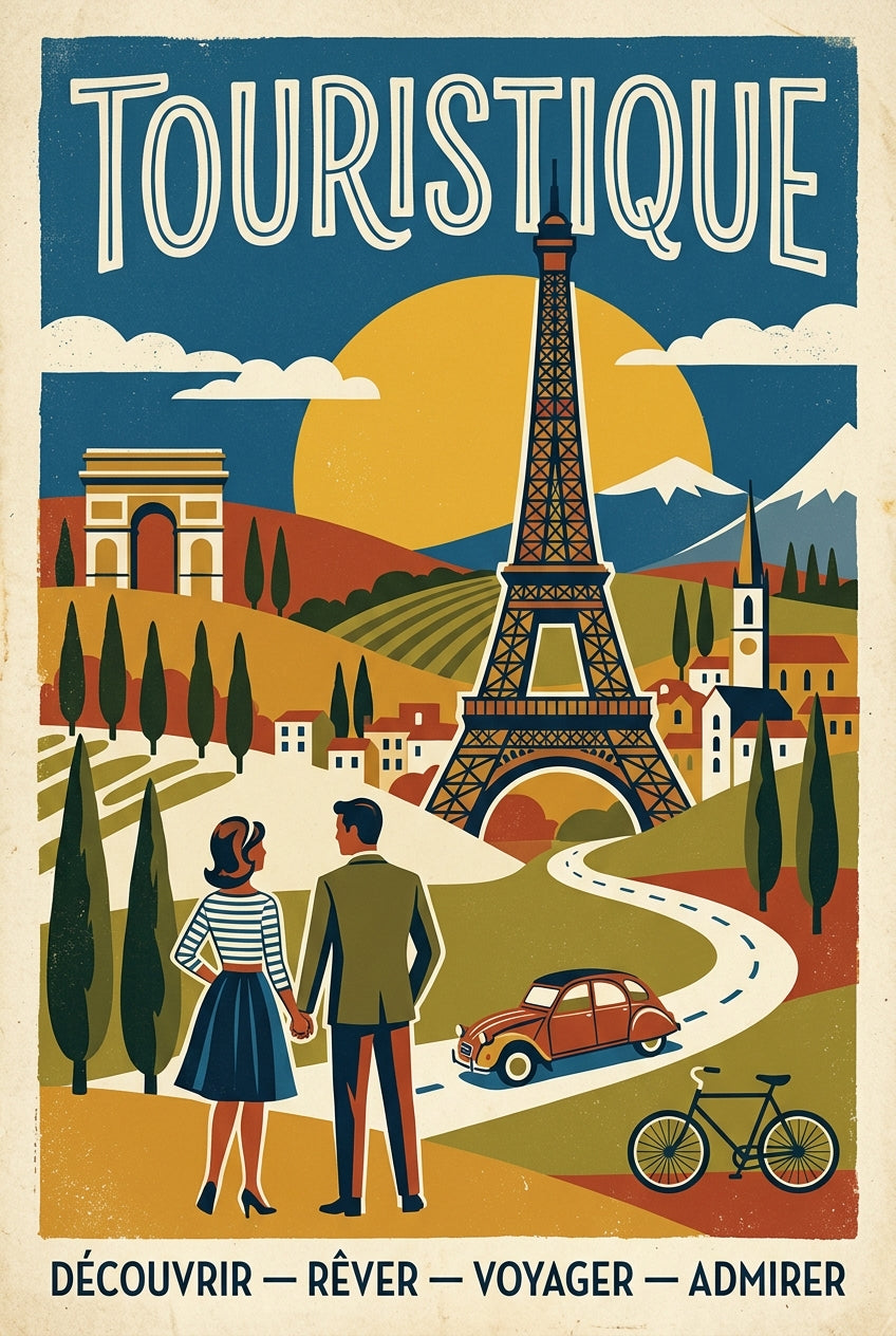 Affiche de Paris vintage, Tour Eiffel et 2CV | Afich