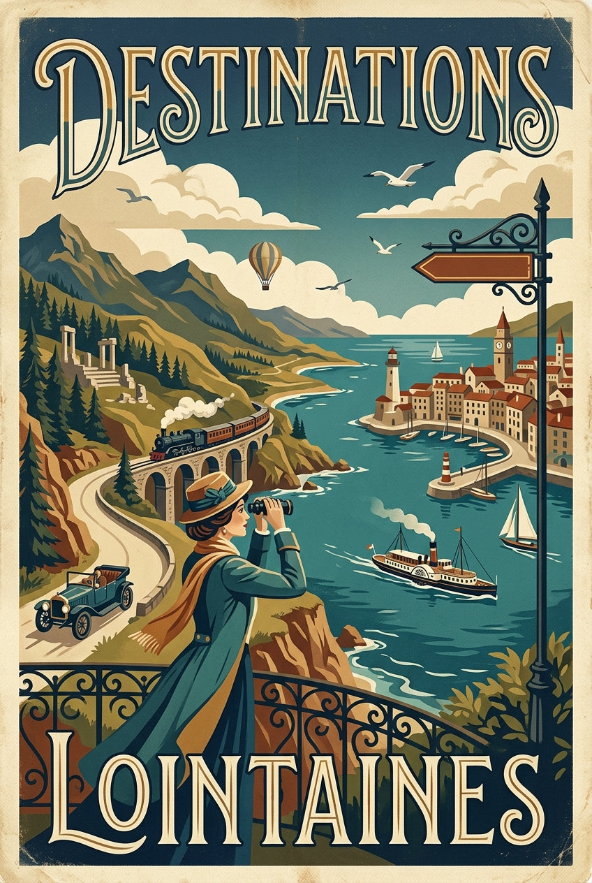 Affiche Destinations Lointaines, style vintage | Afich