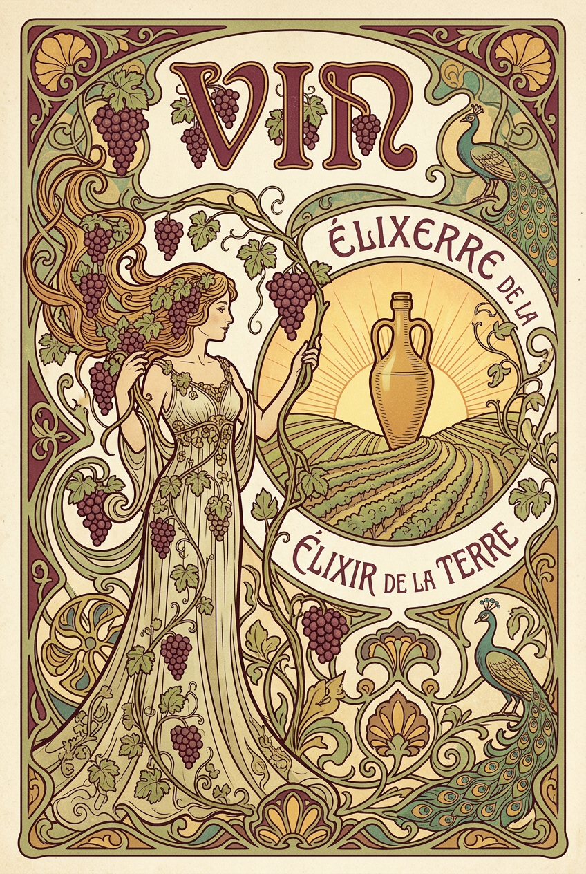 Poster de vin vintage, style Art Nouveau | Afich