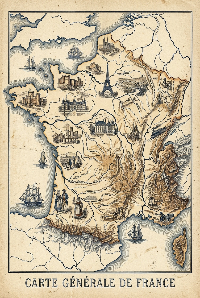 Affiche de France, poster carte vintage | Afich