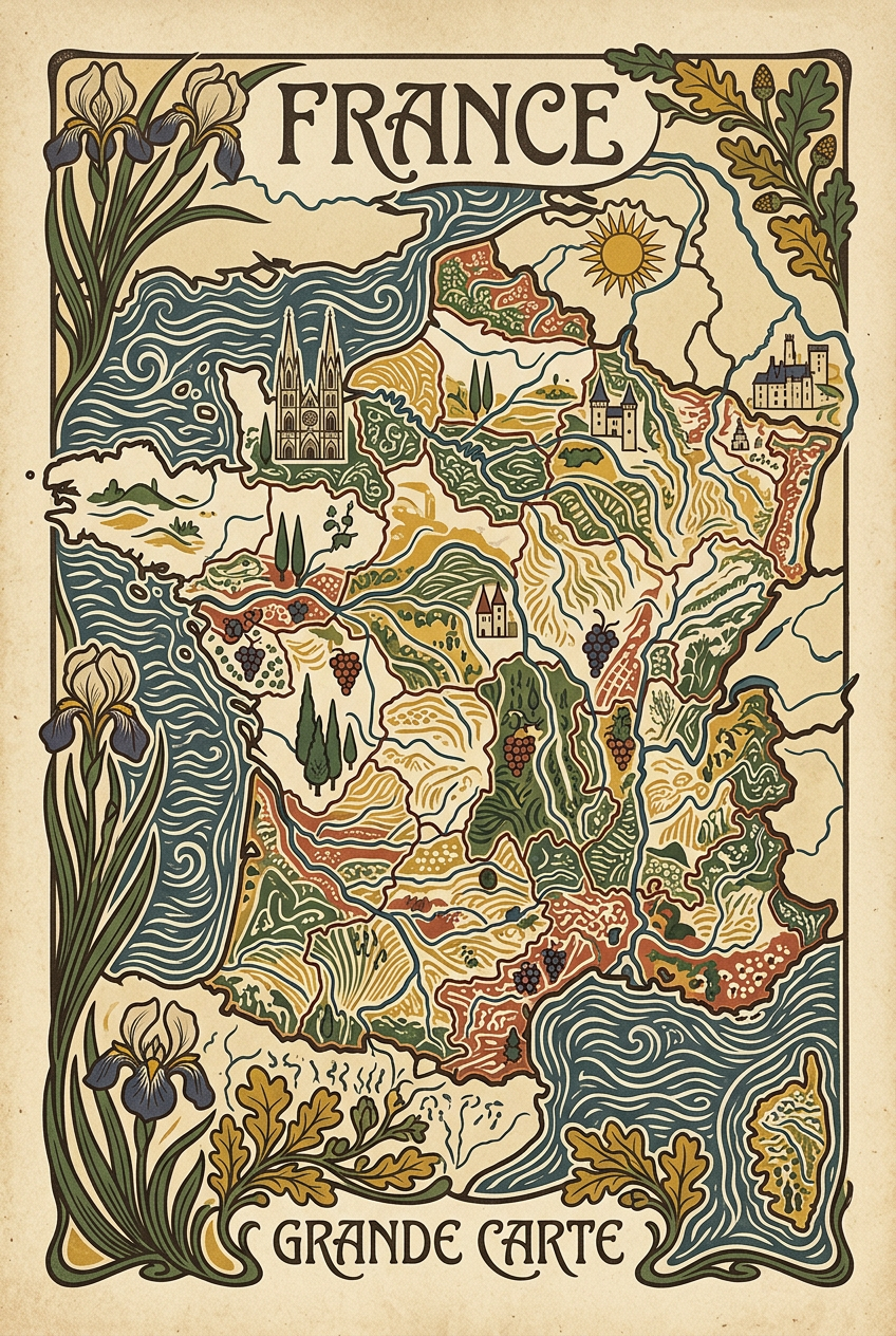 Affiche de la France, carte vintage | Afich