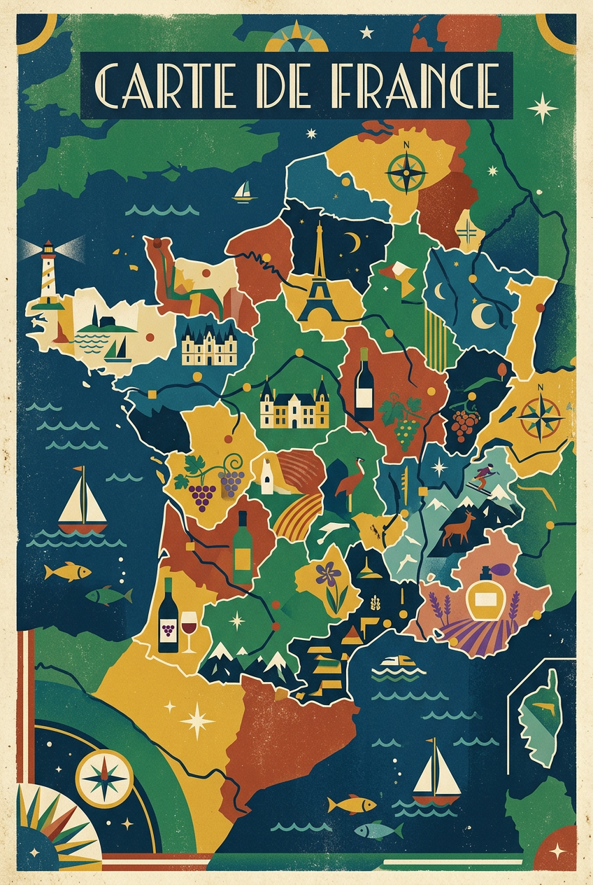 Affiche de France vintage, poster carte de France | Afich