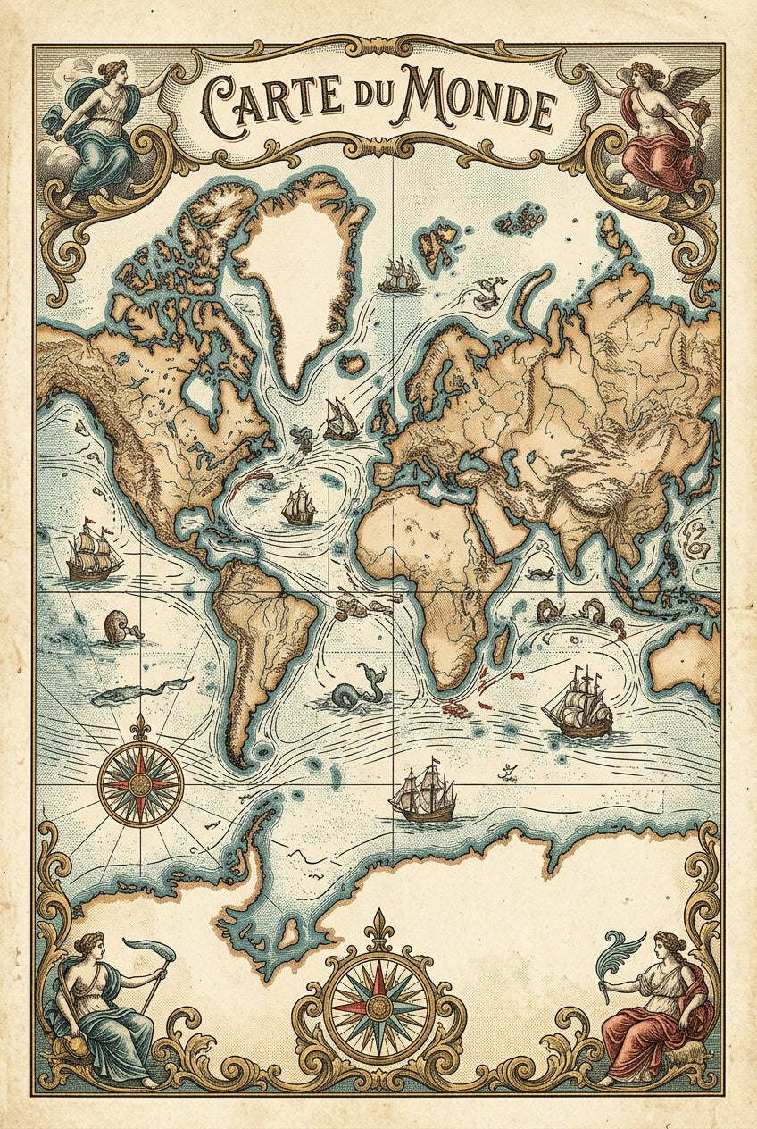 Affiche Carte du Monde vintage, poster déco | Afich
