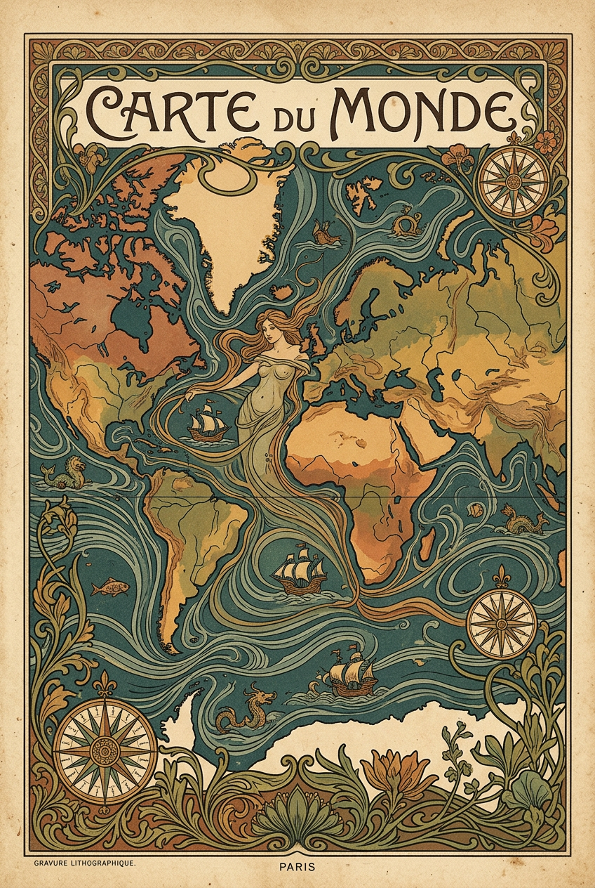 Affiche de la carte du monde, style vintage | Afich