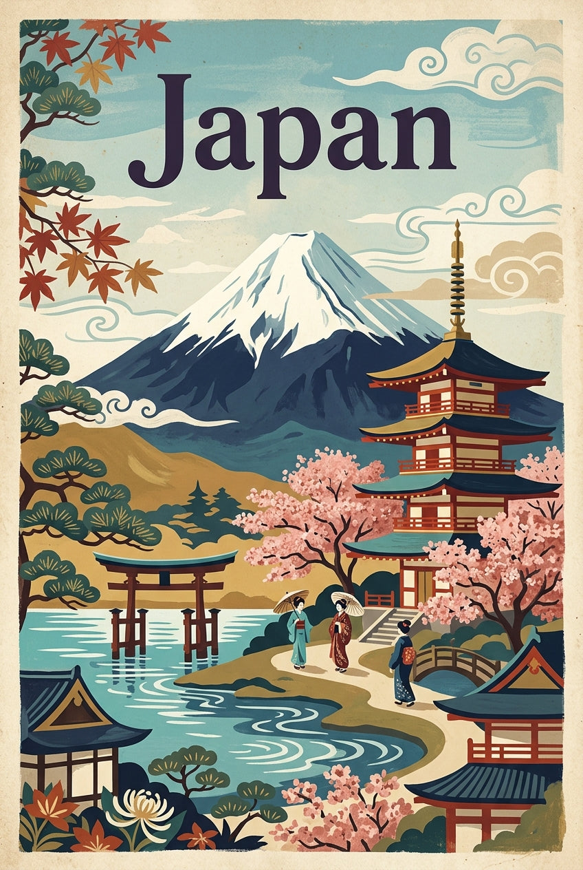 Affiche du Japon, Mont Fuji et cerisiers | Afich