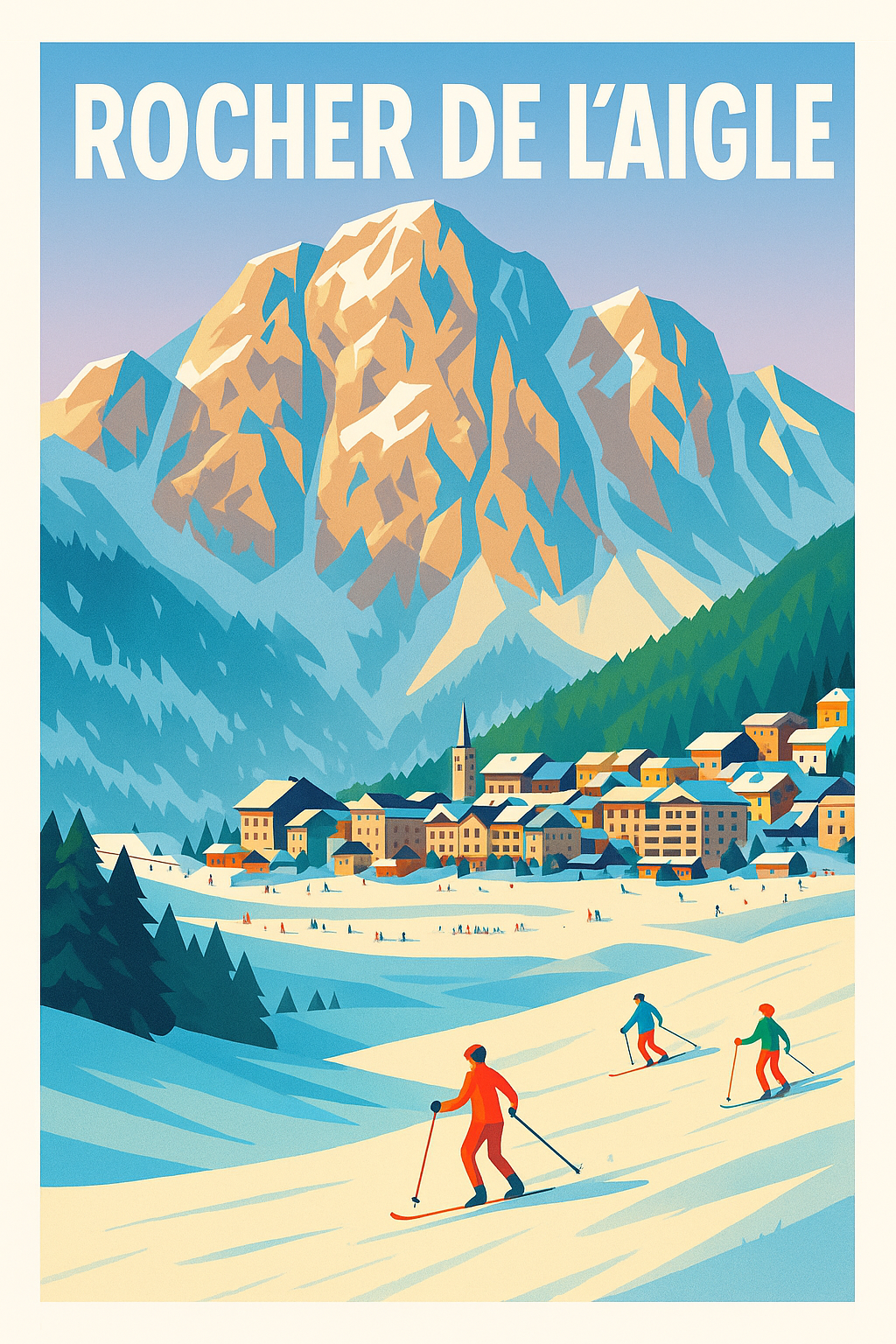 Affiche de Rocher de l'Aigle - L'élégance vintage des sommets enneigés