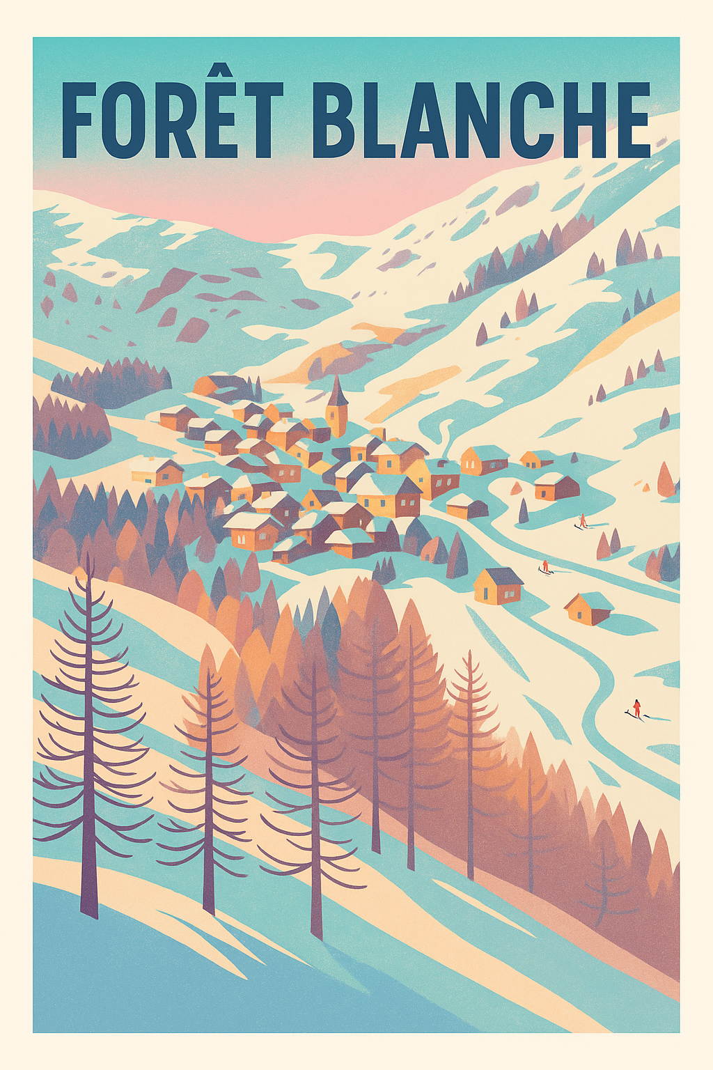 Affiche de Forêt Blanche - L'élégance vintage des sommets enneigés