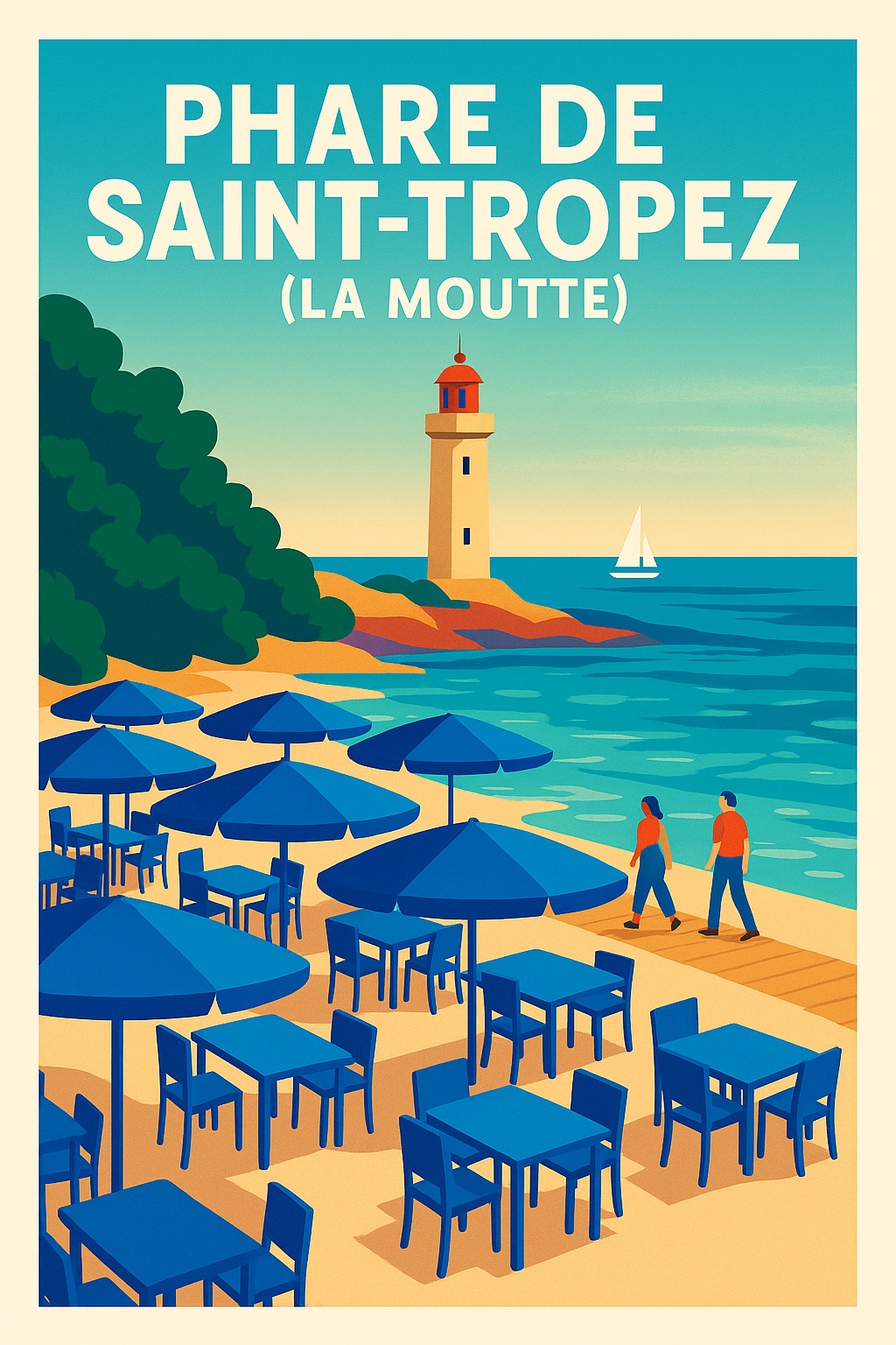 Affiche de Saint-Tropez - L'élégance du Phare de la Moutte en bord de mer