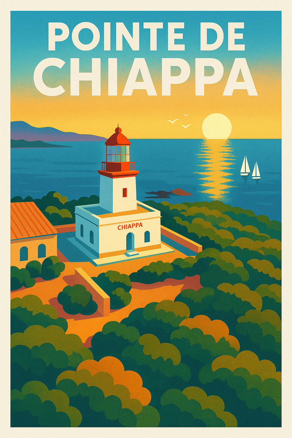 Affiche de Pointe de Chiappa - L'éclat du phare de Corse au coucher du soleil